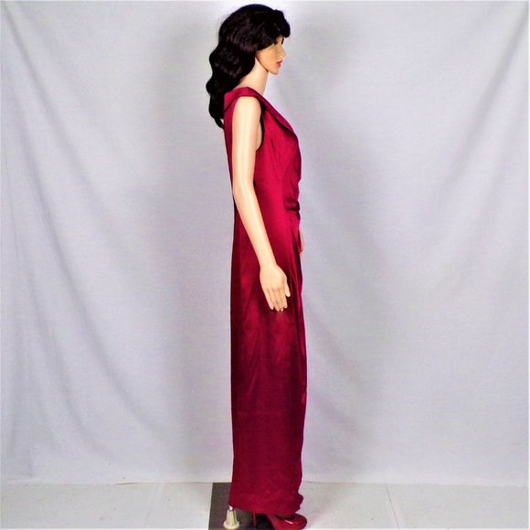 TAHARI BY ARTHUR S. LEVINE size 10 red satin sleeveless full-length gown - Picture 3 of 11